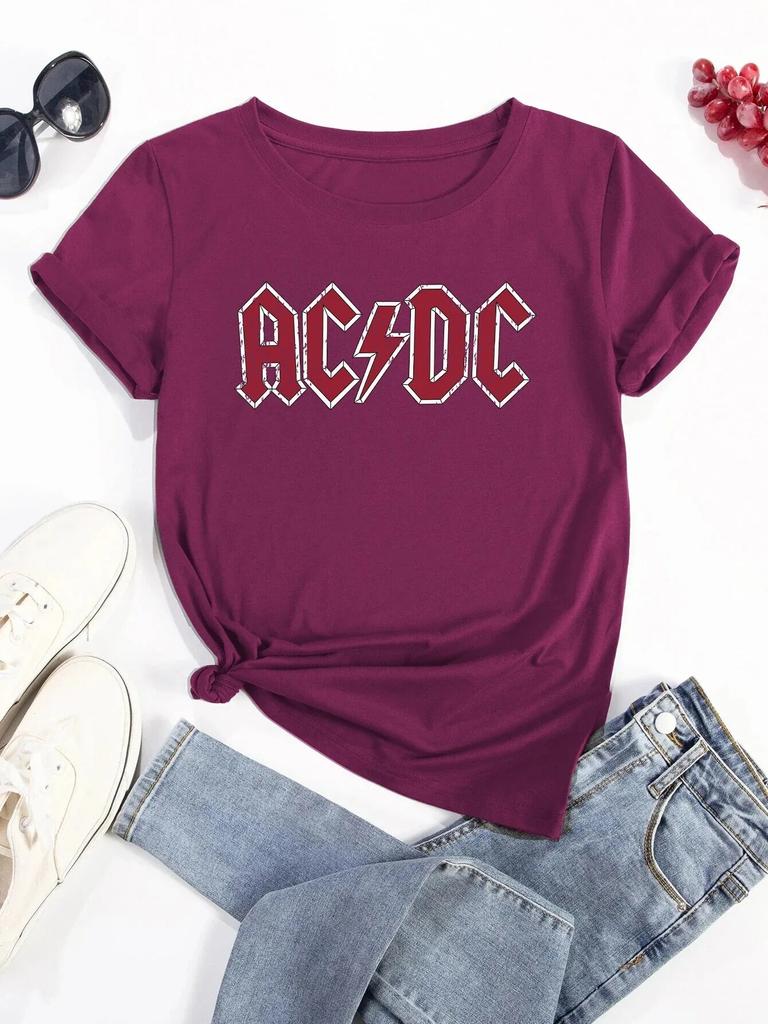 100% Cotton T-shirt Graphic Ac Dc Printed Summer Letters T Shirt Fashion Unisex Women Short Sleeve Band Tees Gothic Clothing Unisex