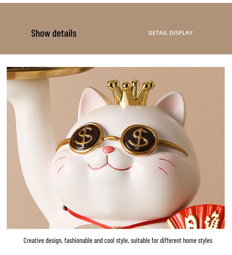 Japanese Style Resin Lucky Cat Storage Tray - Housewarming & Decorative Gift Ornament
