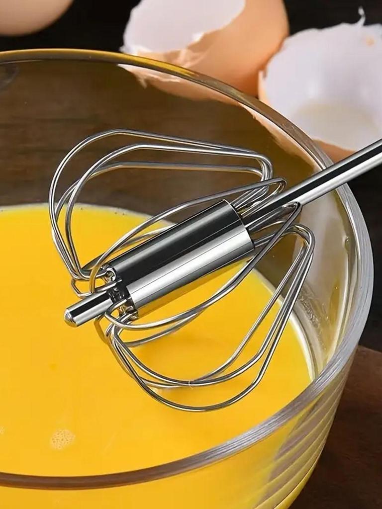 Hand Push Rotary Whisk, No-Electricity Egg Beater & Mixer for Cooking, Effortless Stainless Steel Whisk for Blending & Stirring