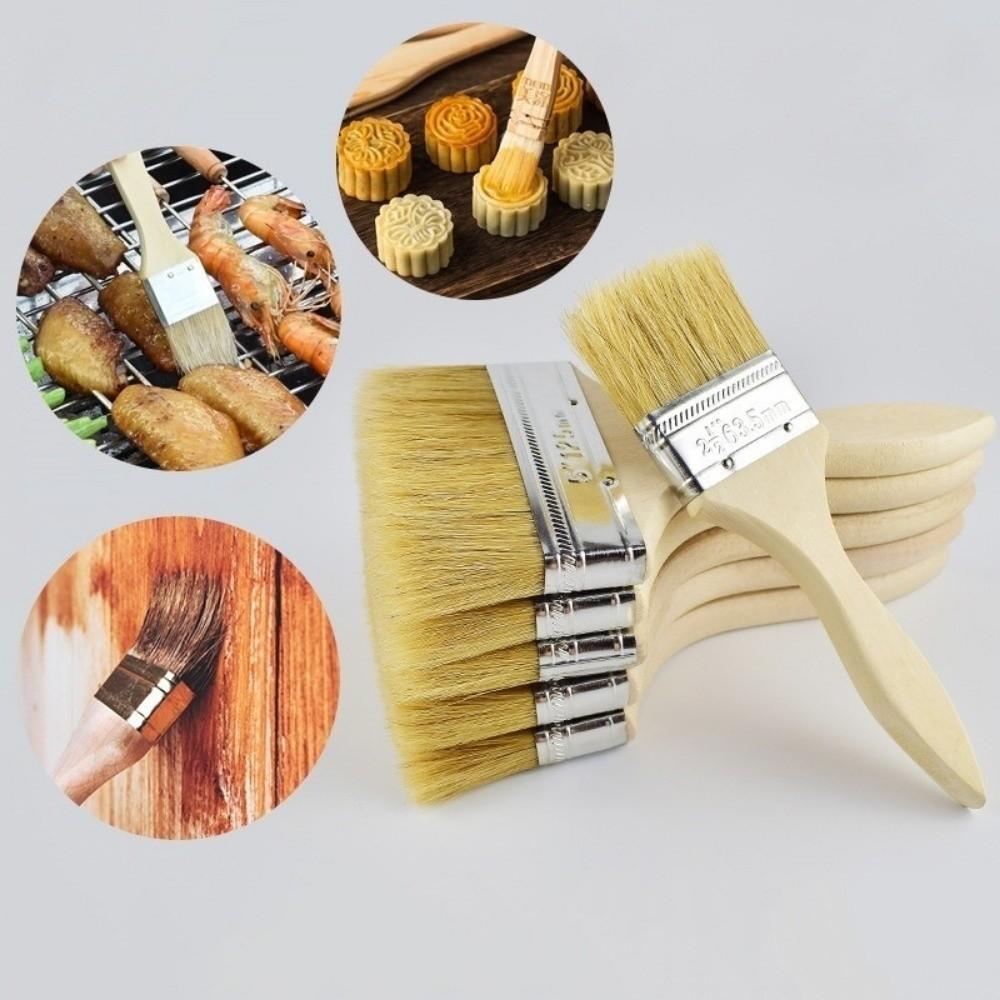 Portable 2/3/5inch Pastry Brush Wood Nylon BBQ Brushes Natural Bristles Heat-Resistant Kitchen Brush For Baking Cooking Grilling