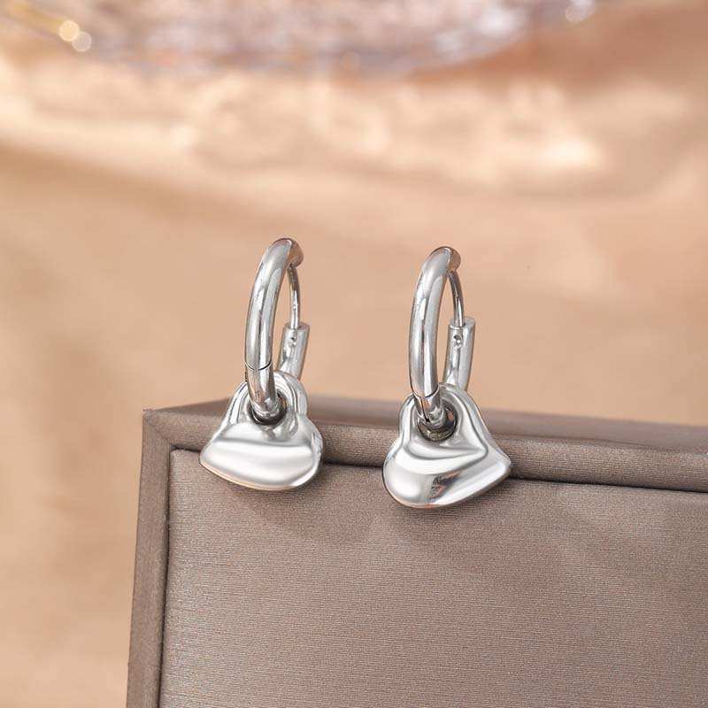 Stainless Steel Metal Heart Flower Pendant Earrings For Women Fashion Gold Color Peach Heart Ear Buckle Earrings Jewelry Gifts