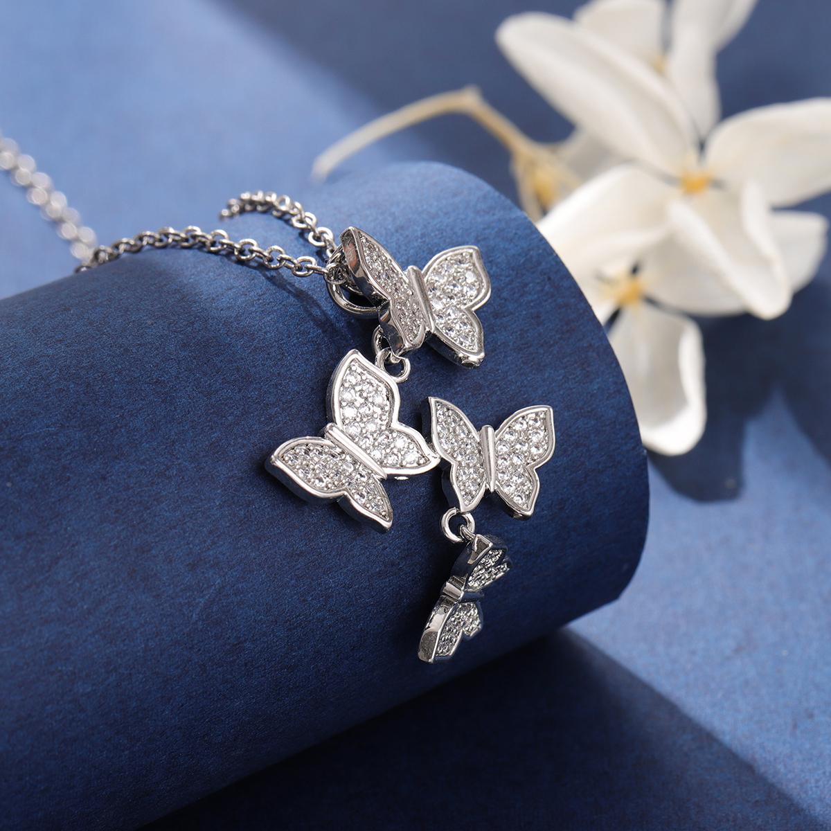 

Fashion 925 Sterling Silver Jewelry Butterfly Crystal Pendant Necklaces срібний