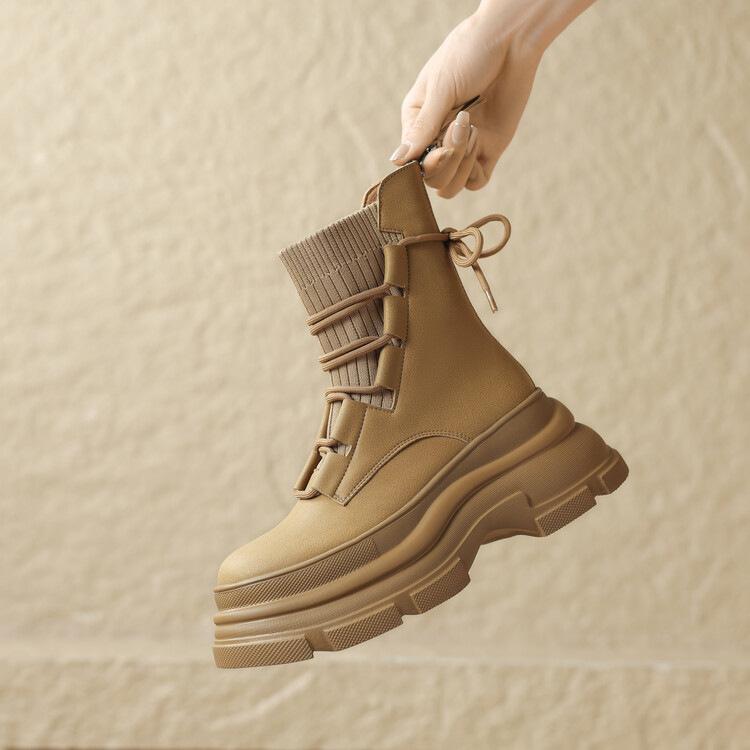 Herbst und Winter 2025 neue Mode Martin Stiefel Damen Plateau kleine Mann Höhe erhöhen Schnürung vorne Muffin Plateau kurze Stiefel