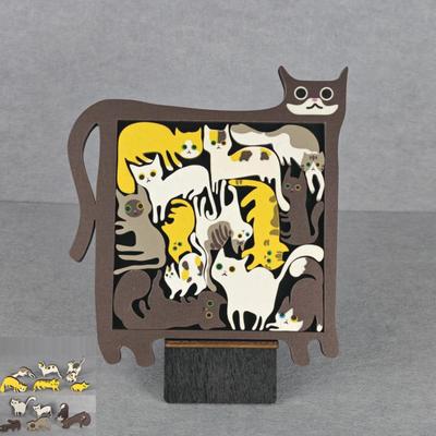 Wooden Cat Puzzle Game Přenosná kapesní cestovní hra pro auto Silniční letadlo