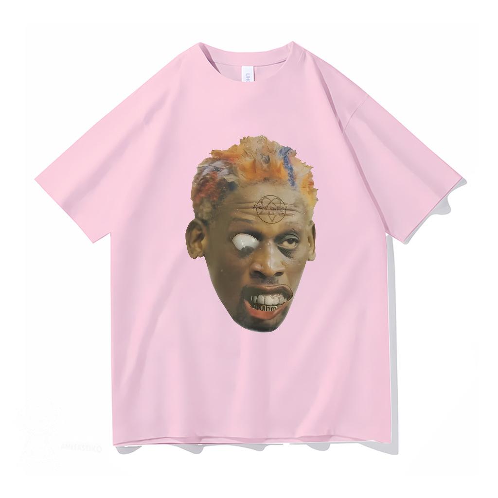 American street style Black head print short-sleeve T-shirt for men and women, loose street hip-hop rapper top