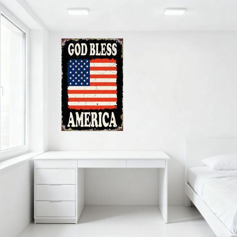 Vintage God Bless America American Flag Metal Tin Sign Distressed Black Background Wall Art for Home Bar Man Cave Decor Patrioti