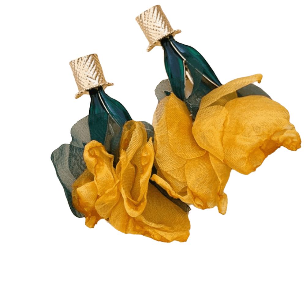 Exaggerated Long Flower Earrings Yellow / Rose Red Dangle Earrings Ear Studs  Garden