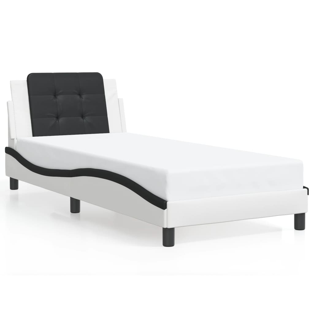 Vidaxl LED Bed Frame, White-Black, 90X190 Cm, Faux Leather