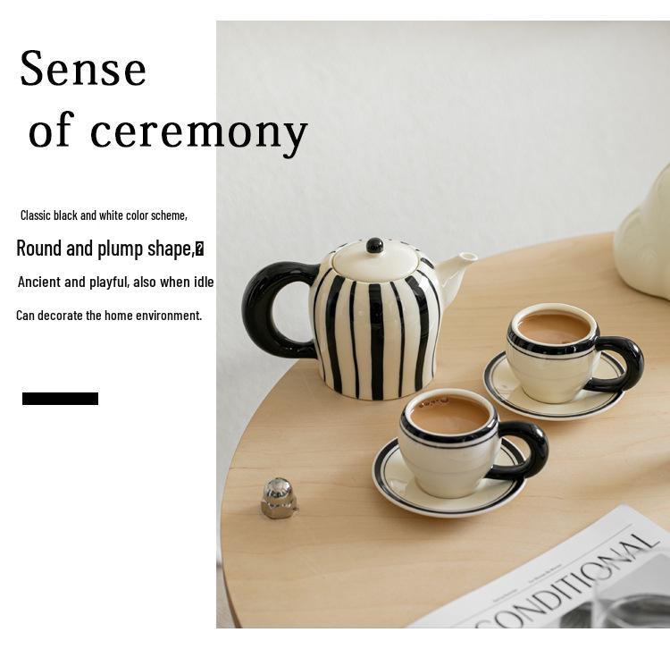 Striped Ceramic Water Cup & Teapot Set for Living Room and Afternoon Tea