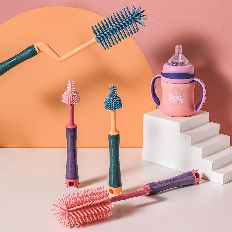 

3 шт./компл., милая щетка для бутылочек с бычьим рогом, вращающаяся на 360° силиконовая щетка, щетка для чистки детской соски