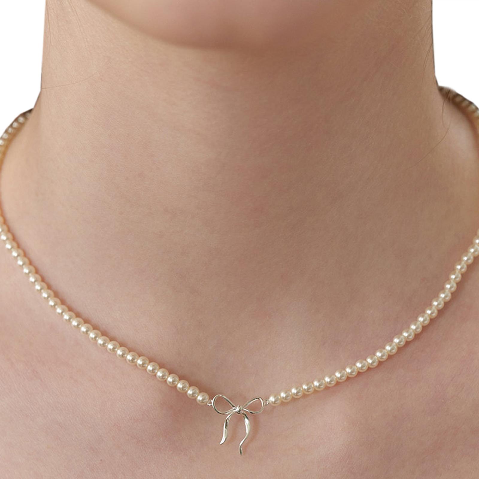 

Elegant Handmade Pearl Bowknot Pendant Necklace With Beaded Detailing And Gold or Silver Plating For Women