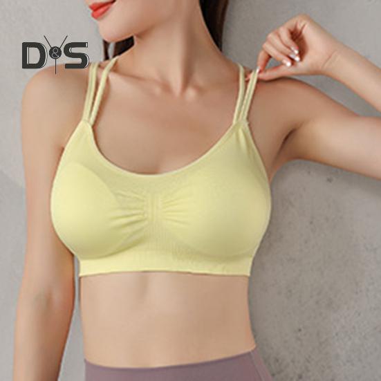 Women Sport Bra Multi Strap Hollow Out Back Push-up Vest Bra Quick-drying No Wire Seamless Gym Jogging Bra with Removable Padding