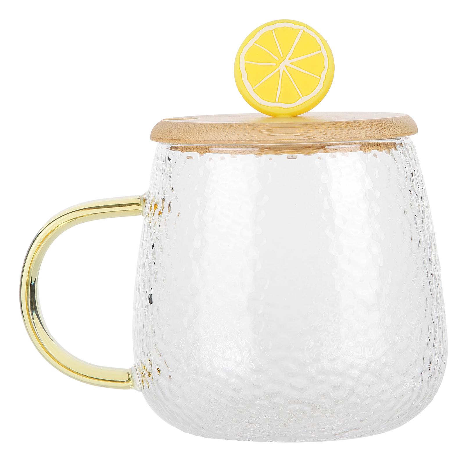 

400ml Cute High Borosilicate Glass Cup HeatResistant Mug with Stainless Steel Spoon Bamboo Lid Type 2