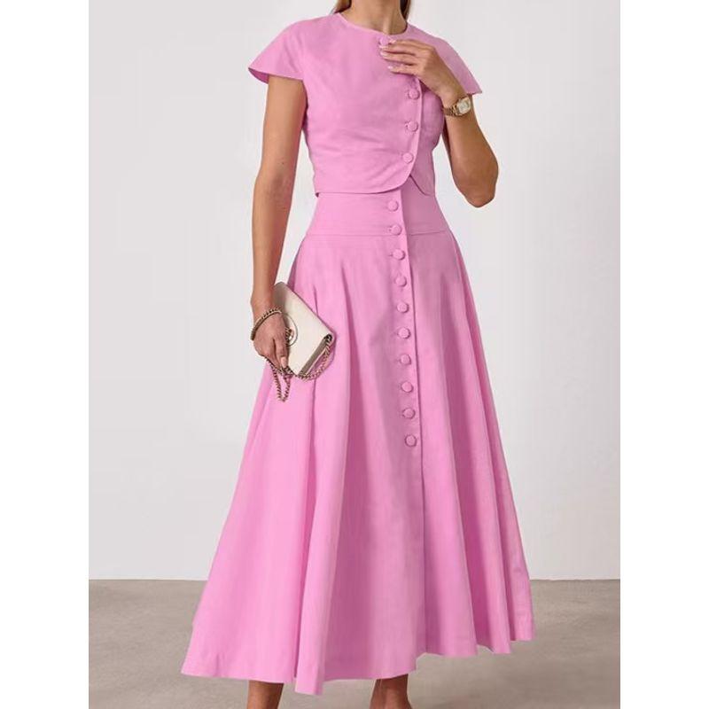 Western Style New Fashion Solid Short sleeve Shirts High Waist Skirt sets Shirt and Skirt Set