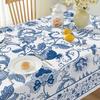 Rechteckige Tischdecke mit blau-weißem Blumenmuster, wiederverwendbar und wasserfest, für Küche, Esszimmer und Feiertage