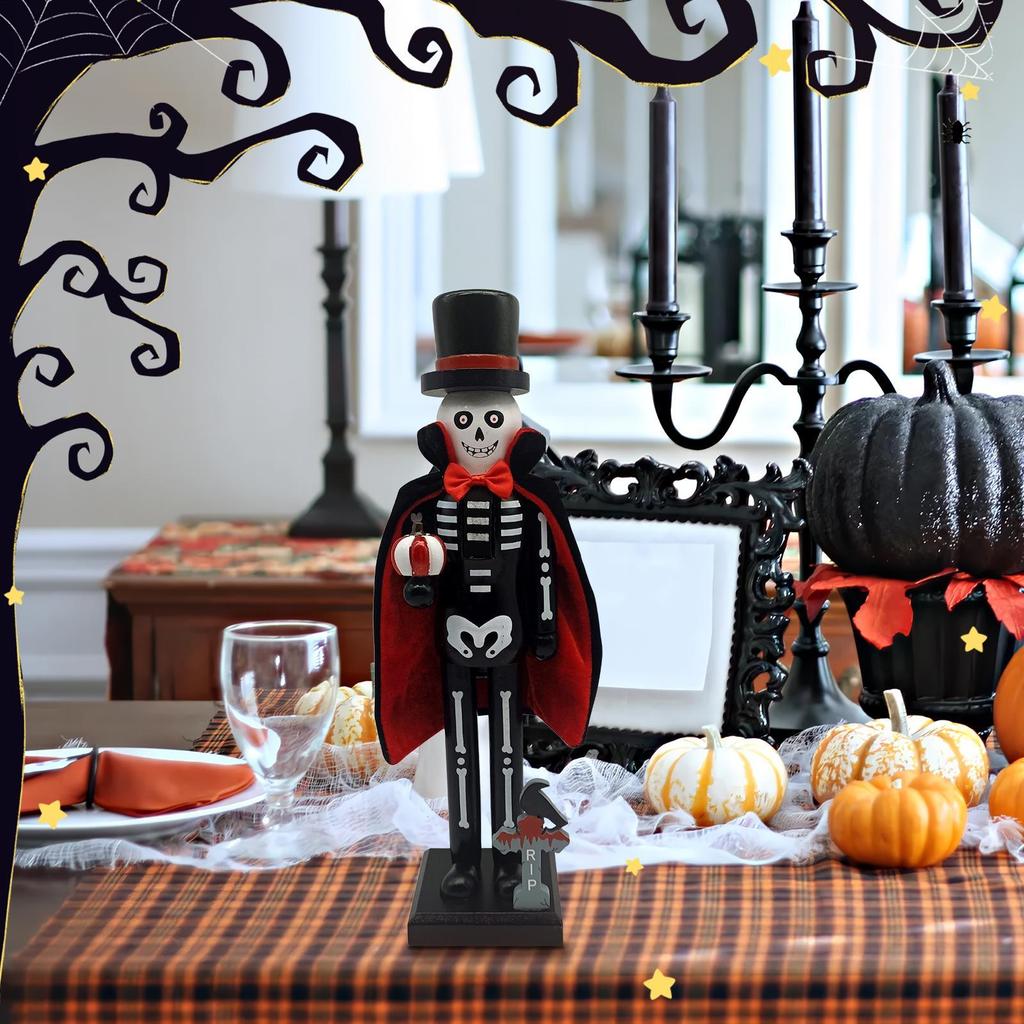 36cm Halloween Wooden Nutcracker Soldier Vampires Skeleton Figurines Halloween Nutcracker Ornament For Shelf Fireplace Party