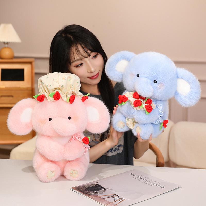 Cute Sitting Posture Hugging Roses Baby Elephant Doll Plush Toy Doll Children's Pillow Valentine's Day Gift Girl