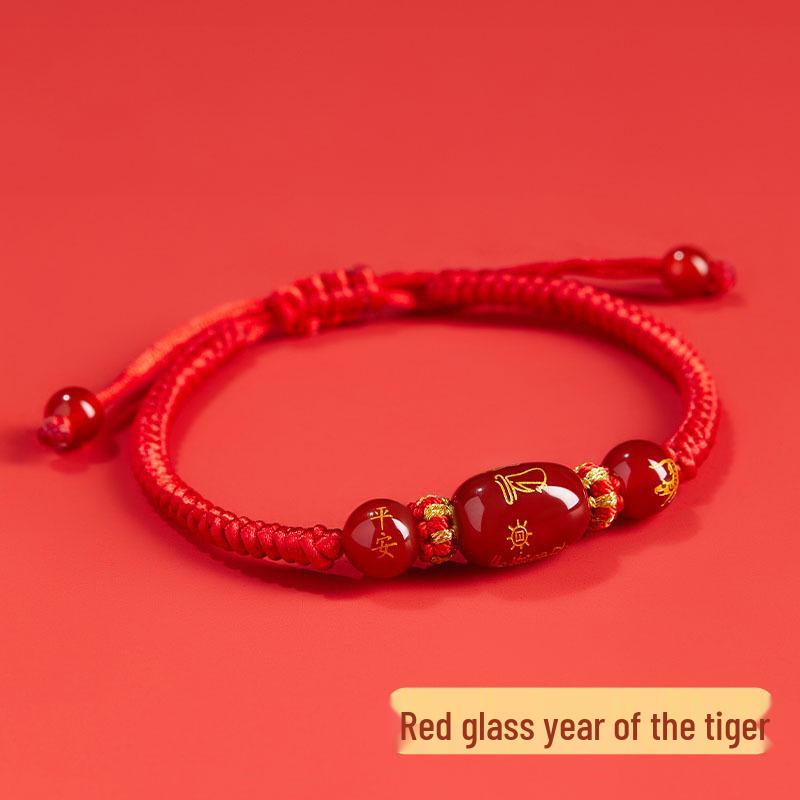 2026 Year of the Horse Zodiac Red Rope Bracelet - Women's/Men's Tai Sui Protective Charm for Horse, Rat, Ox, Rabbit Signs