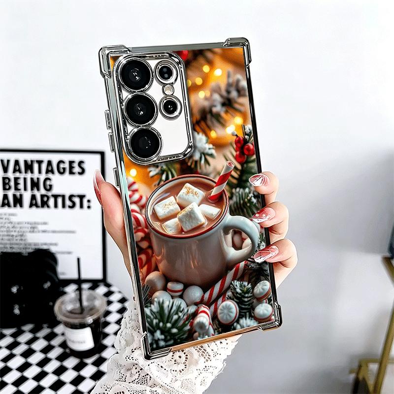 

Winter Coffee Christmas Theme Plating Phone Case For Samsung Galaxy S24 S25 FE S26 Edge S23 Ultra S22 S21 Plus S20 Anti-Fall Air Samsung S24