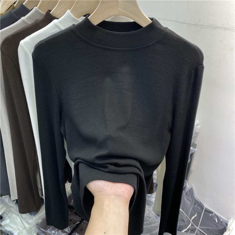 Collar Bottoming Shirt for Women Long-sleeved Cotton T-shirt Autumn Winter New Style Half Turtleneck Versatile Inner Top