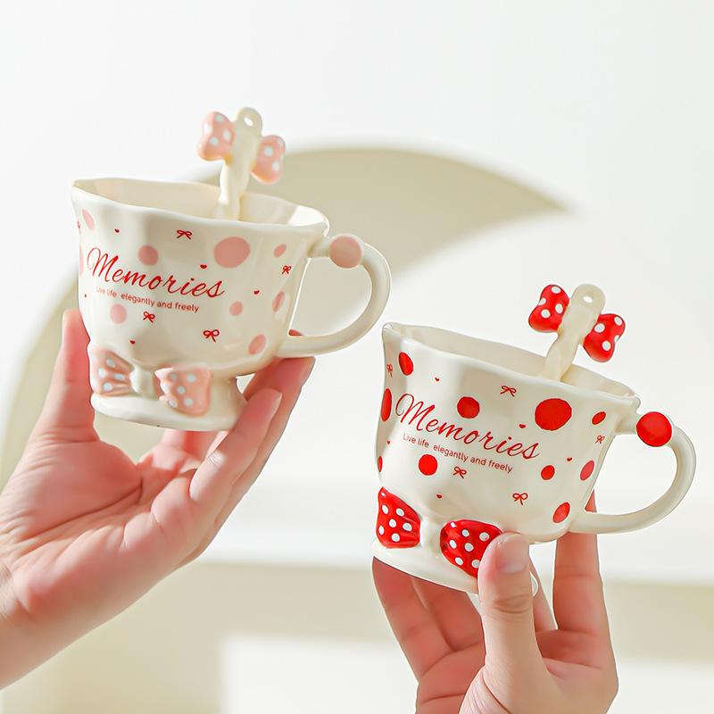 Bow Spoon Goblet Cute Girl Mug Set Drink Water Cup Small Gift Cup High Value Ceramic Cup