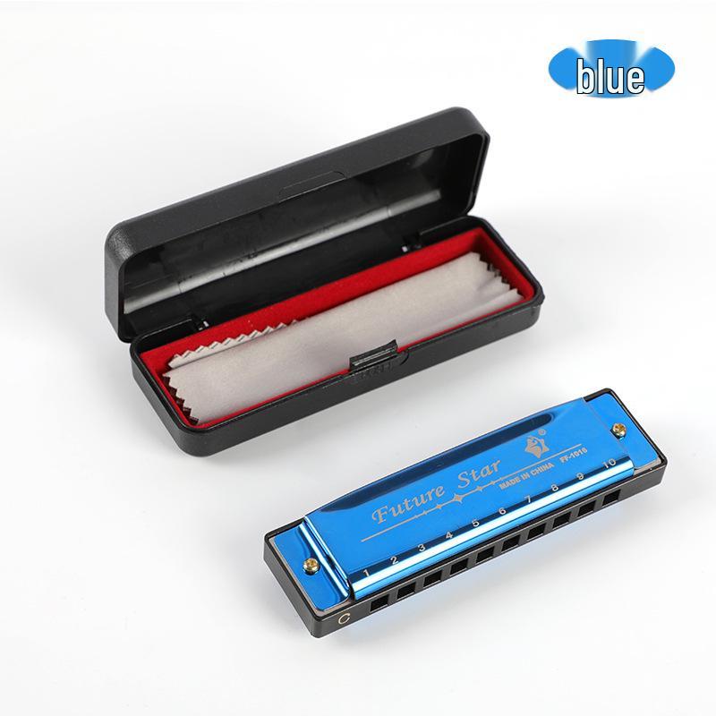 Four-Color Beginner 10-Hole Blues Harmonica in ABS Box