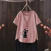 Women's Fashion Black Cat Prined Summer Casual Loose Short Sleeve T-shirt Summer Blouse Tops