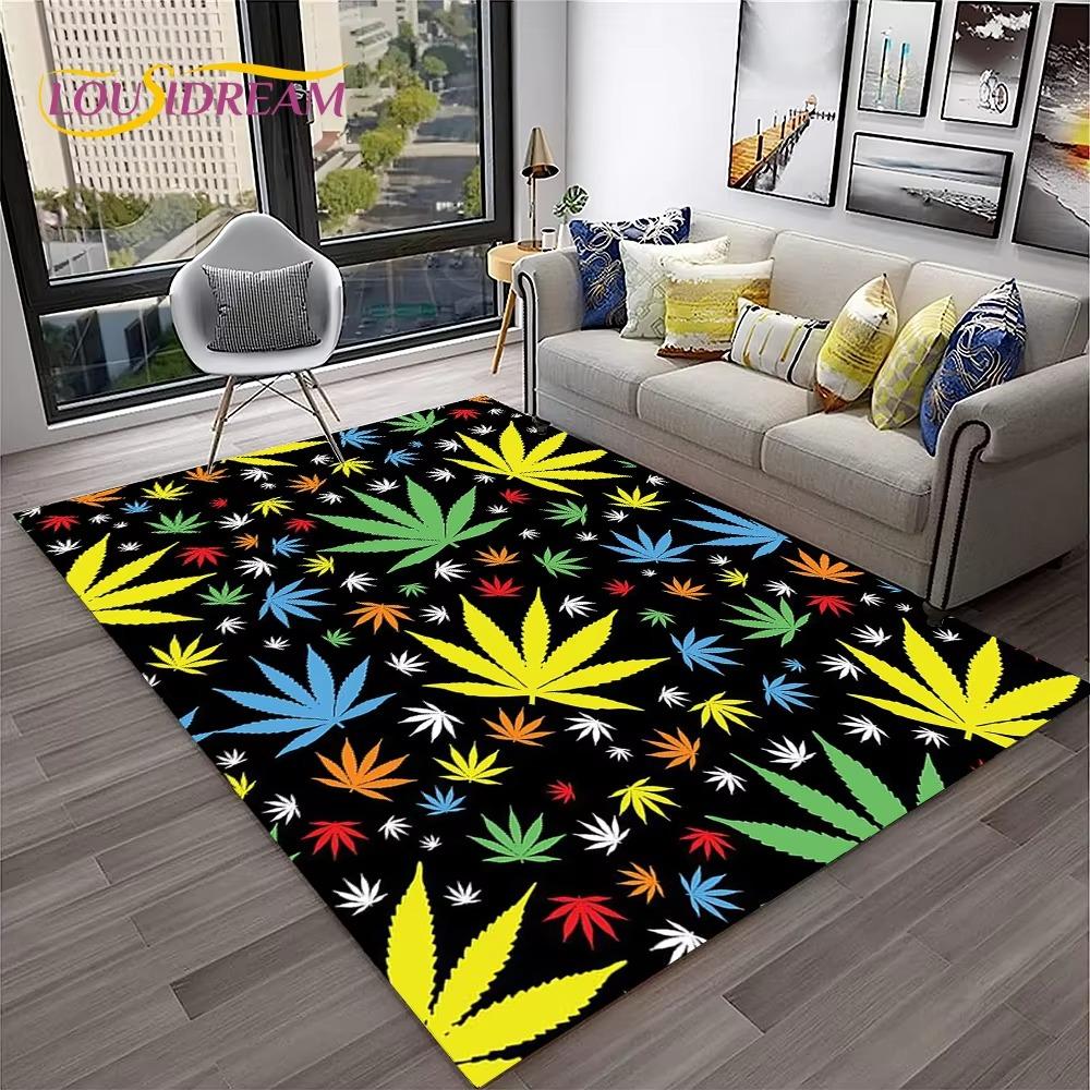 Weed Plants Maple Leaf Carpet Rug for Home Living Room Bedroom Sofa Playroom Doormat Kitchen Decor Area Rug Non-slip Floor Mat