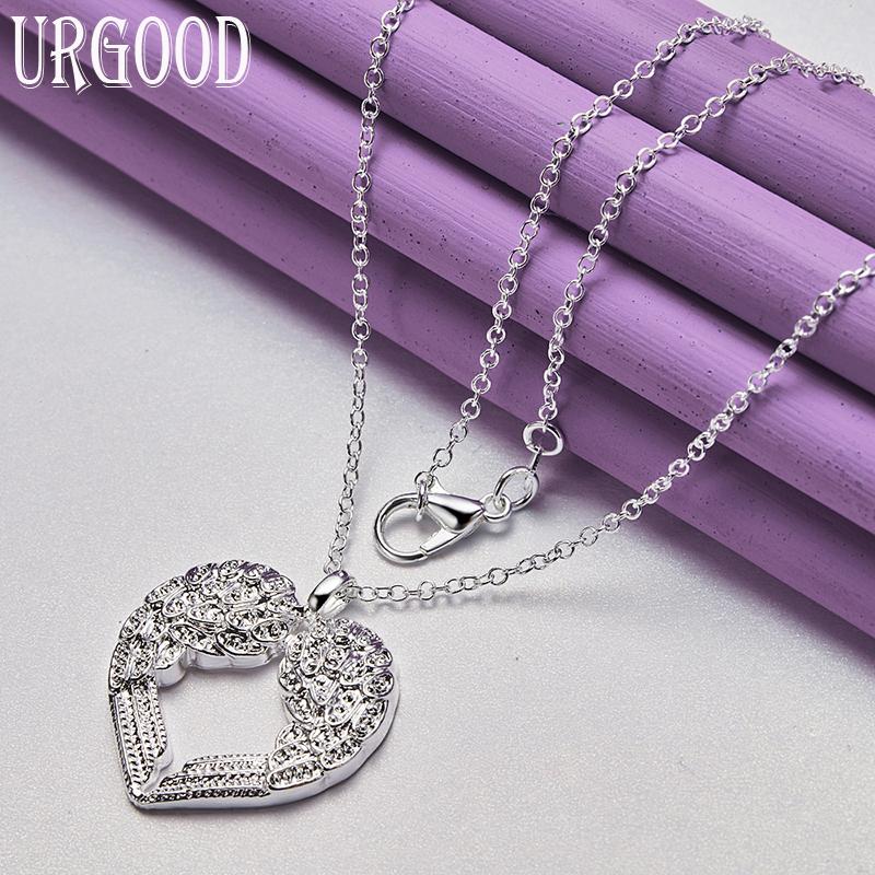 

Ожерелье с подвеской в форме сердца из стерлингового серебра 925 пробы, модные свадебные украшения O-45CM