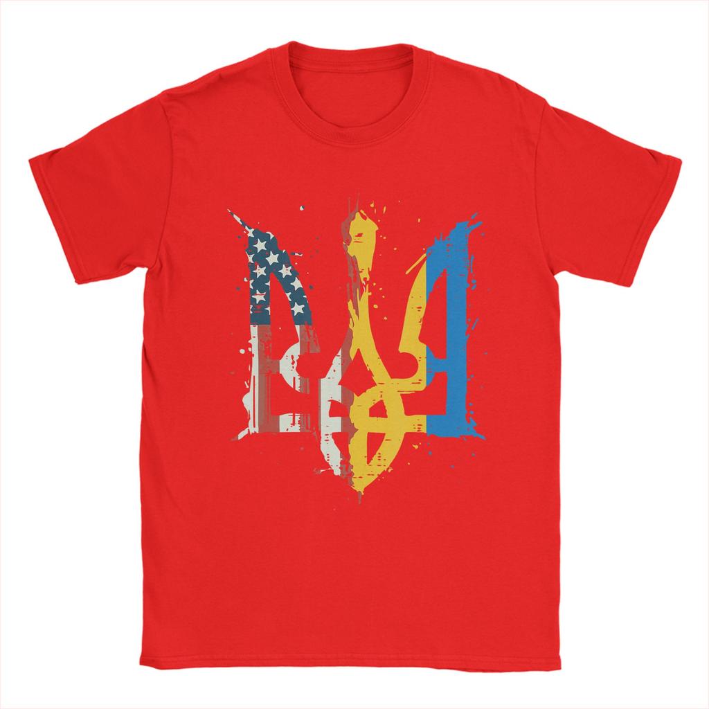 Ukraine America Flag Trident Ukrainian Tryzub TShirt Beach  Hip Hop TShirts Cotton ONeck Oversize Top Tees Y2K Retro Tshirt
