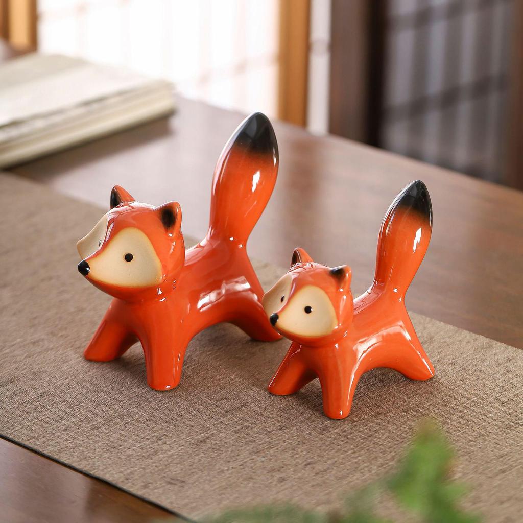 Little Fox Ceramic Ornament - Creative Home Decor for Living Room and TV Cabinet