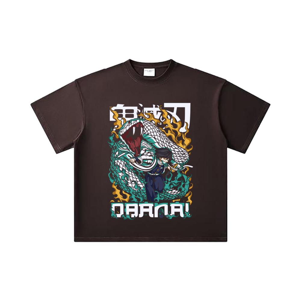 260 GSM Double Yarn 32 Count 100% Cotton Demon Slayer V103 Obanai Print Unisex Heavy Cotton T Shirt