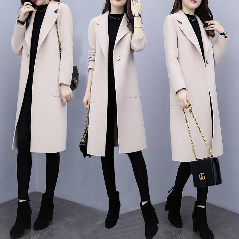 Wollmantel Mittellang Lockerer Mantel Koreanischer Stil Trendig Herbst und Winter Verdickt Übergröße Damen Wollmantel