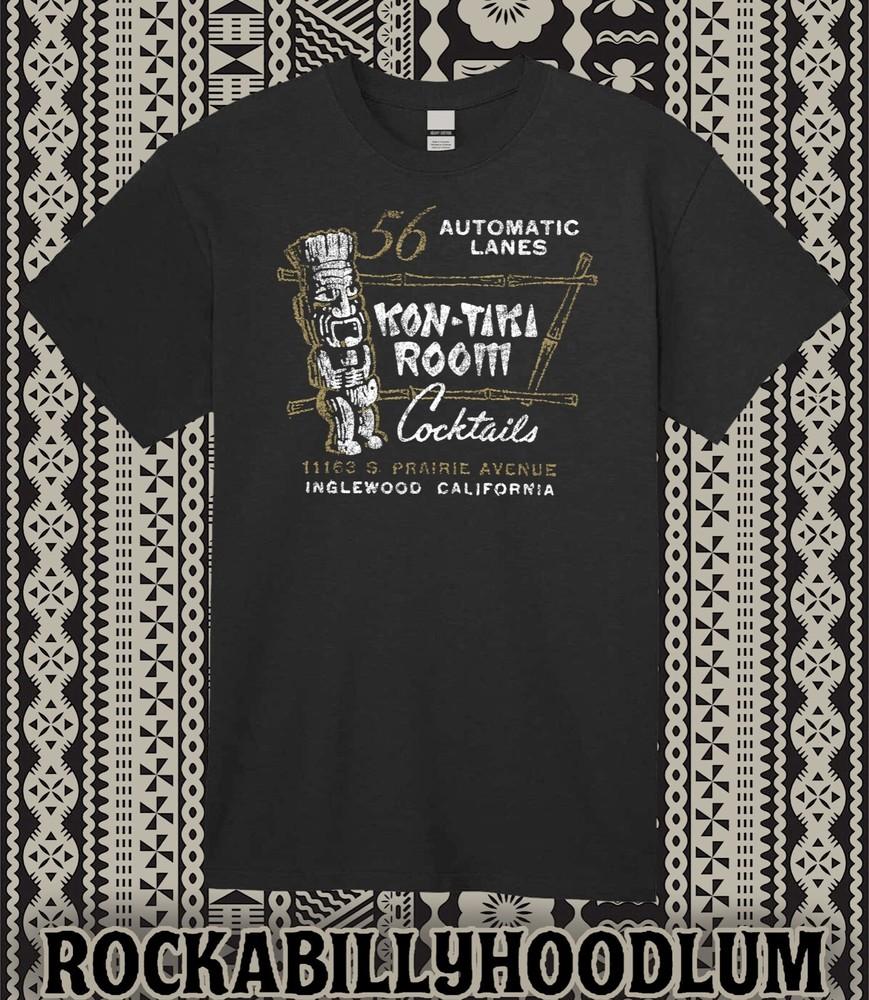 Retro Tiki Art Tee T Shirt Kon Tiki Room Bar Cocktail Lounge Bowling Alley CA