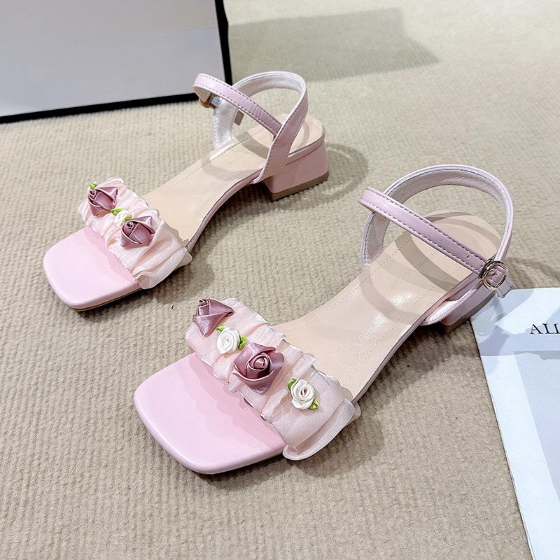 

Нежные фееричные сандалии женские летние темпераментные элегантные цветы с юбками сандалии на толстом каблуке 40