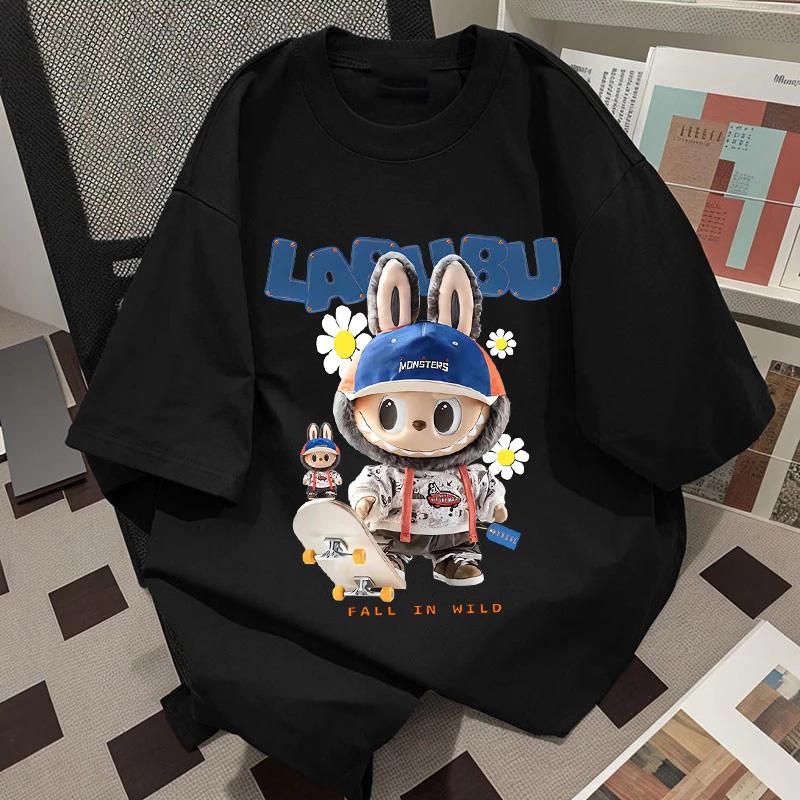 Labubu Joint Short Sleeve T Shirt Trendy Cartoon Design Breathable Fabric Oversize Korean Style Unisex
