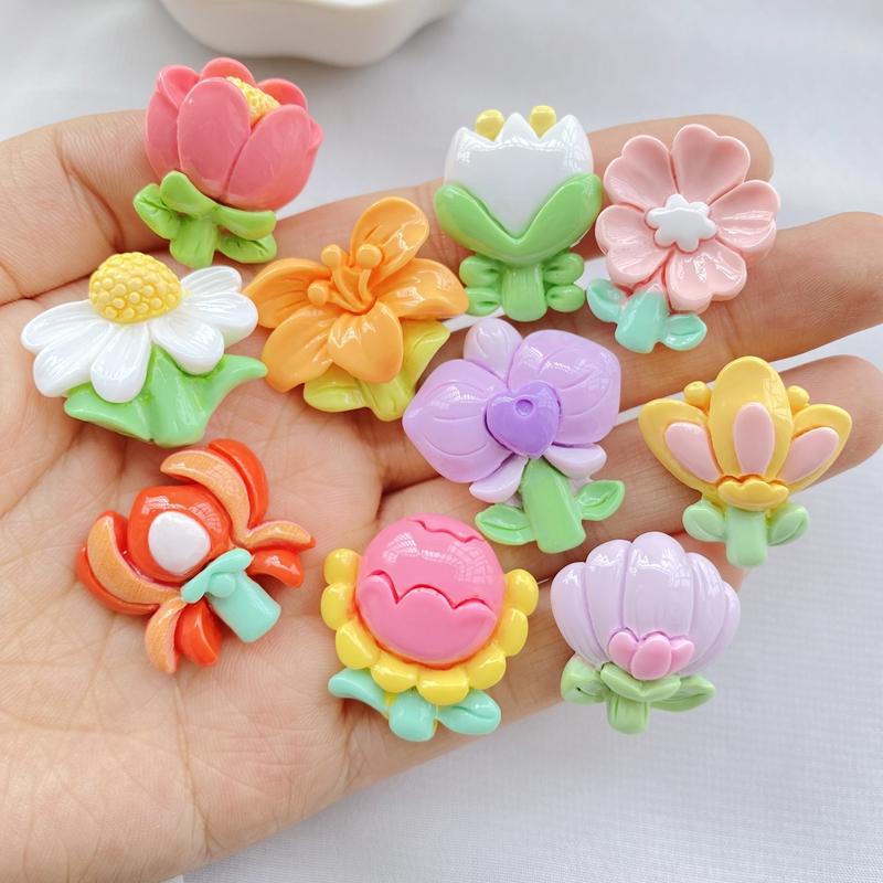 10Pcs New Cute Cartoon Flower Series Flat Back Resin Scrapbooking DIY Jewelry Hairpin Craft Decoration Accessorie