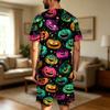 Men's Halloween Casual Pajama Set Short Sleeve Top and Shorts Comfortable Lightweight Sleepwear for Home Relaxation