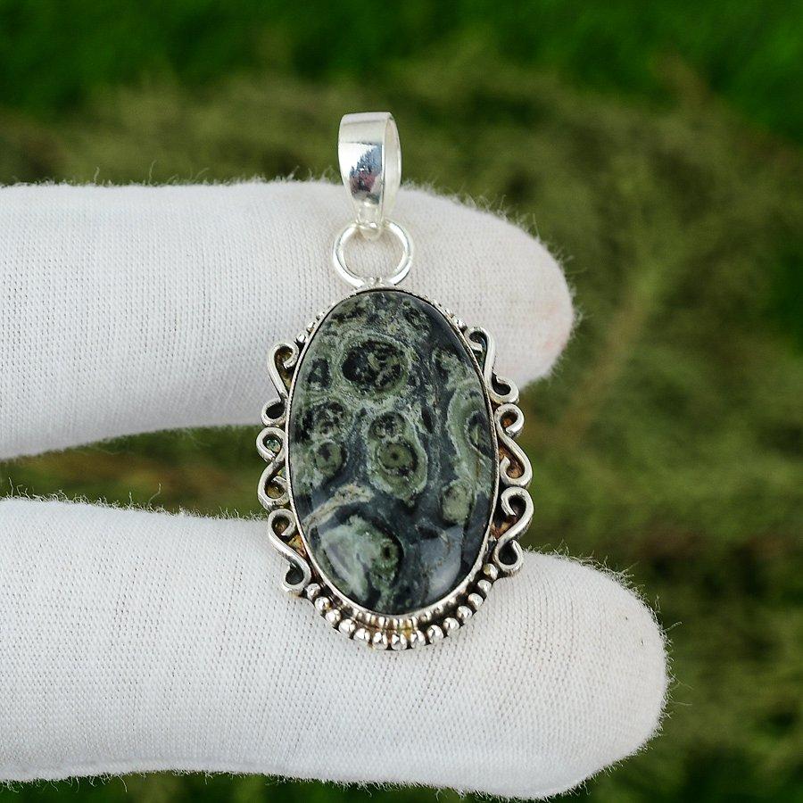 925 Sterling Silver Oval Kambaba Jasper Gemstone Wife Ethnic New Pendant Jewelry