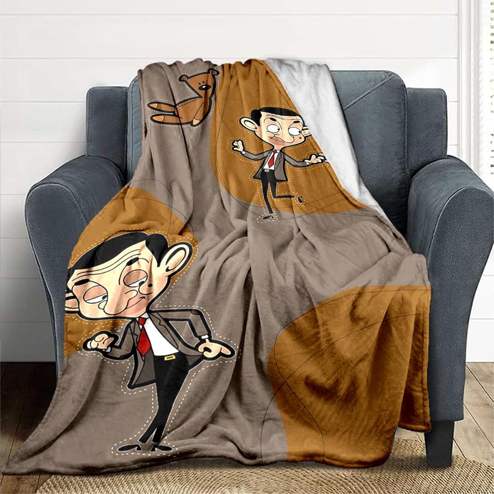 1 st Mr. Bean Teddy Flanellen Plaid HD Geprint Lichtgewicht Zacht Warm Deken voor Alle Seizoenen voor Bank, Bed, Reizen, Kamperen Machinewasbaar