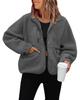 Damen Fleecejacke, Herbst Winter Lässiger Sweatshirt Mantel, Sportliche Lockere Warme Oberbekleidung