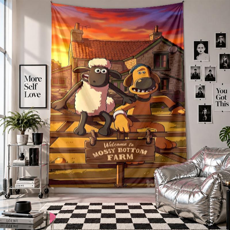 Wall TapestryShaun the Sheep Art Hanging Cloth Decorative Background Cover for Room Decoration