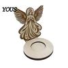 Christmas Atmosphere Supplies Wooden Candle Holder, Praying Angel Tabletop Tealight Stand, Religious Stable Base Decorative Candlestick for