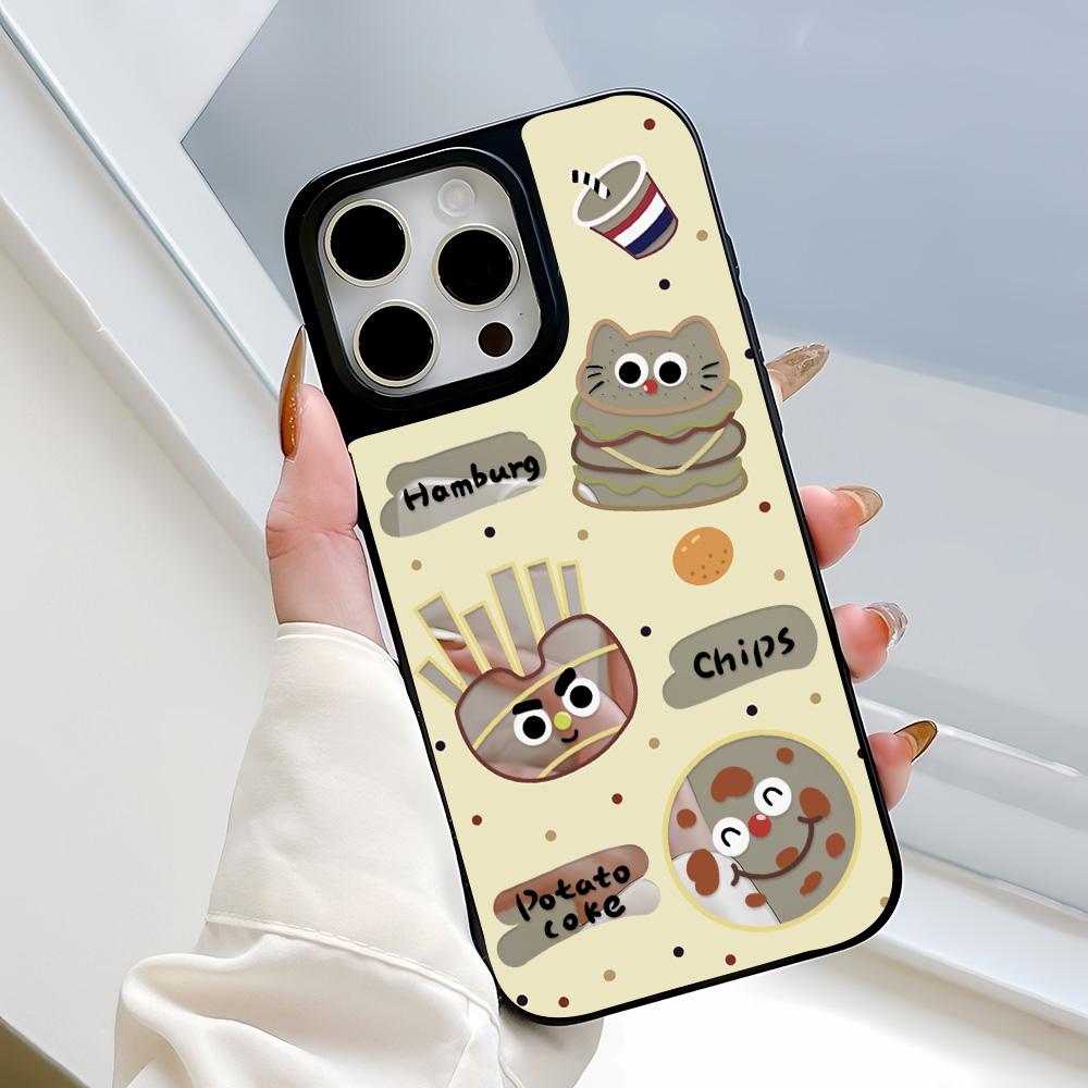 

Зеркальный чехол для телефона для iPhone 15 11 13 14 для 15 16 Pro Max 12 13 16 Pro Чехол для телефона в милом стиле с облаками, цветами и животными iPhone 16 чёрный