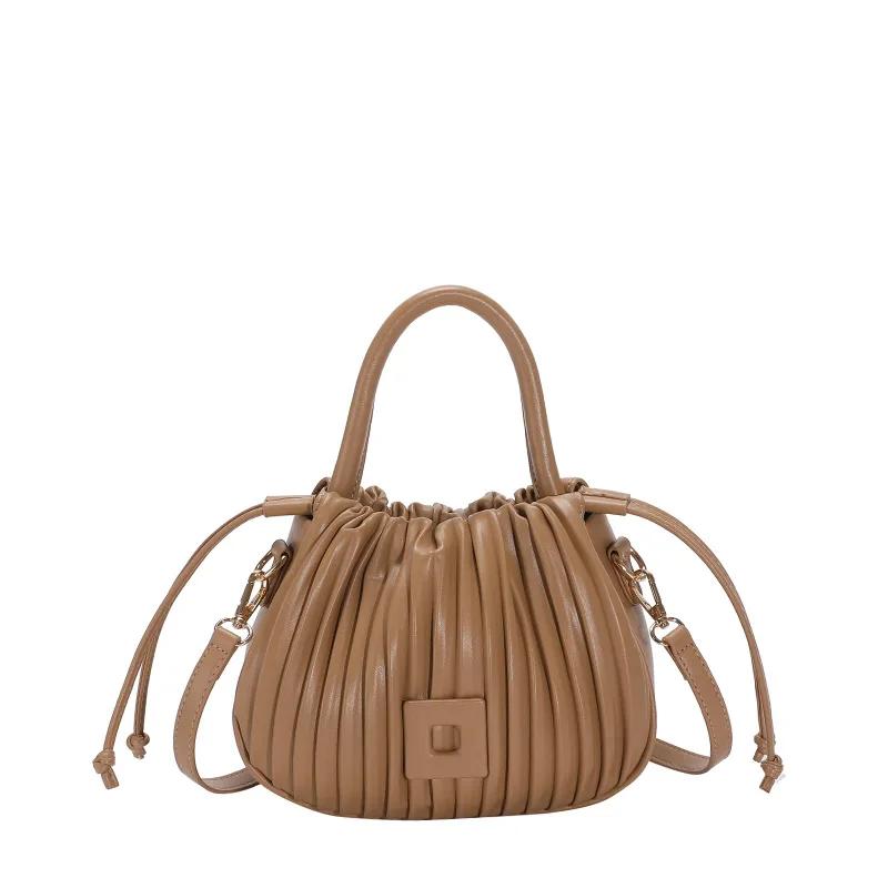 Plissé PU Bucket Bag for Women  Chic Design  Office Lady  Shoulder Messenger Bag  High Quality