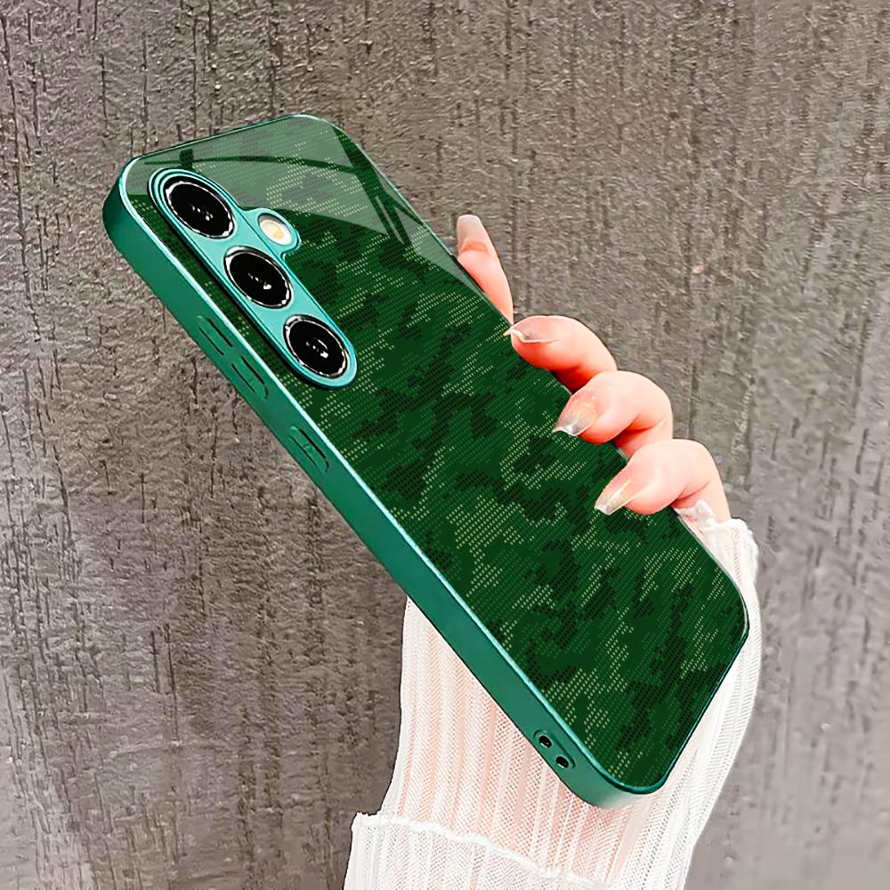 Military camouflage style Glass PhoneCase for Samsung Galaxy S26 S25 S24 S23 S22 FE Ultra Plus Built-in glass green Exquisite