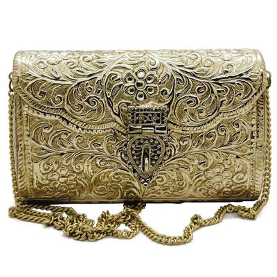 Brass Metal Bag - Vintage Style Purse with Ethnic Design - Handmade Women's Metal Clutch