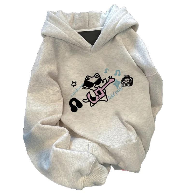 Unisex Japanese College Print Fleece-Lined Cotton Hoodie