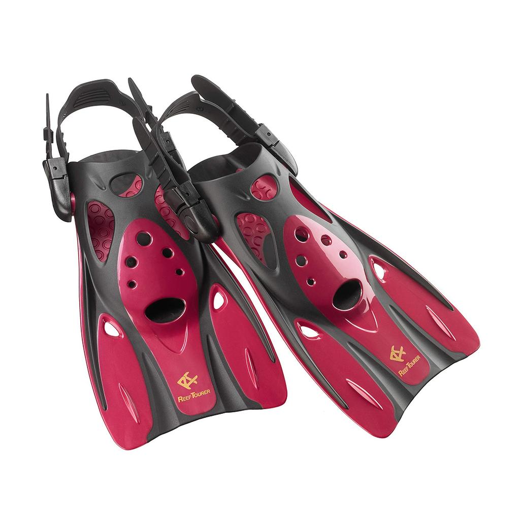 REEF TOURER Snorkeling Fins, Strap Fins, Metallic Dark Red, Size M, RF0106