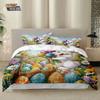 3pcs Easter Happy Cute Rabbit Easter Egg Printed Chipless Quilt Set Multi Size Bedding Decoration Comfortable Machine Washable